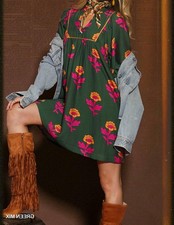 Umgee Sunburst Petal Boho Dress Green