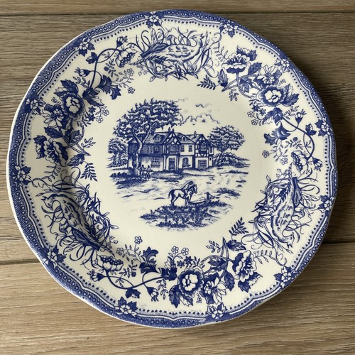 (4) Ironstone Tableware Plates Blue & White Made in Italy Victorian Scenes 8” - Picture 4 of 8