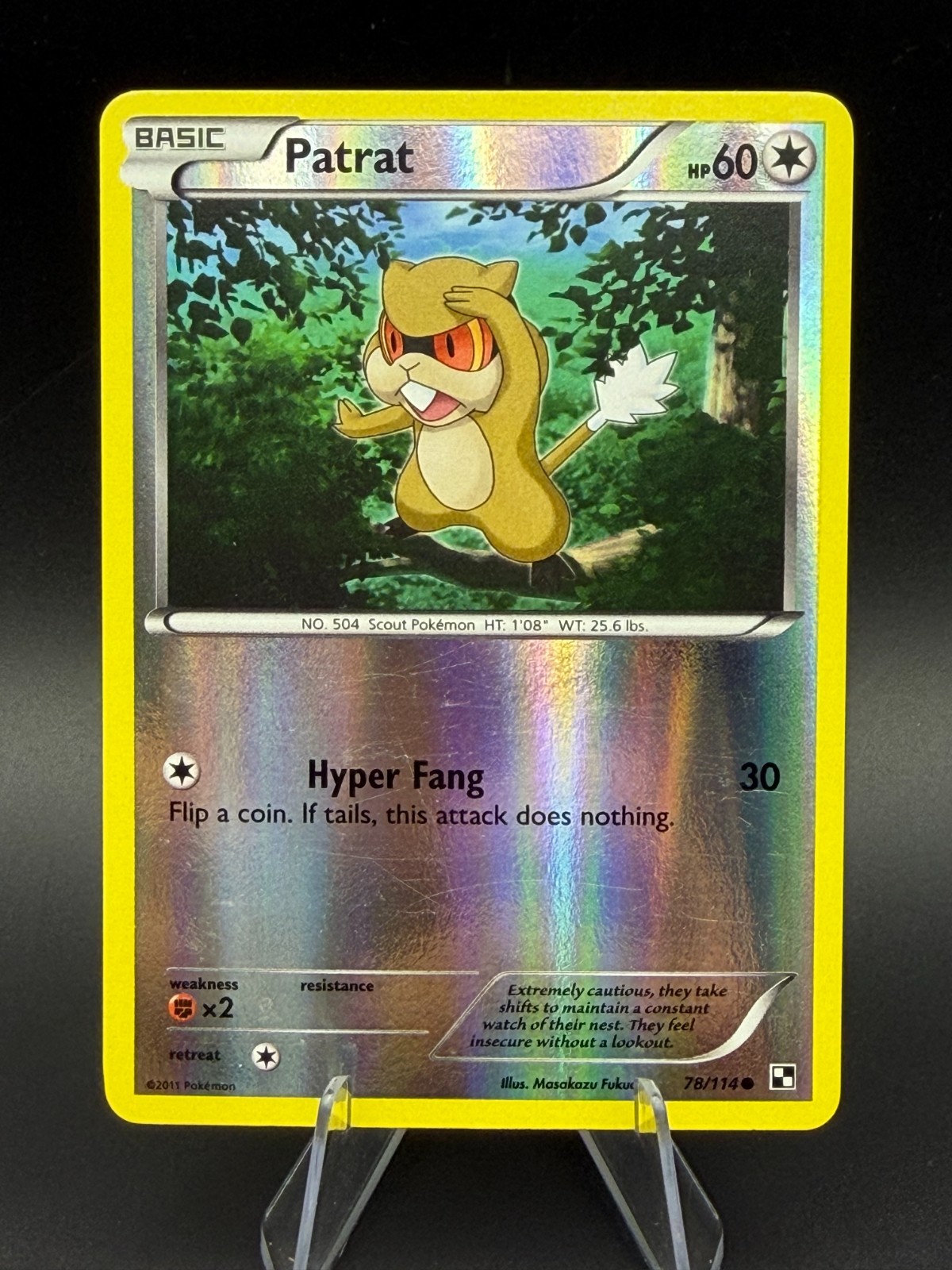 Patrat 78/114 Black & White Reverse Holo Pokemon TGCG Vintage