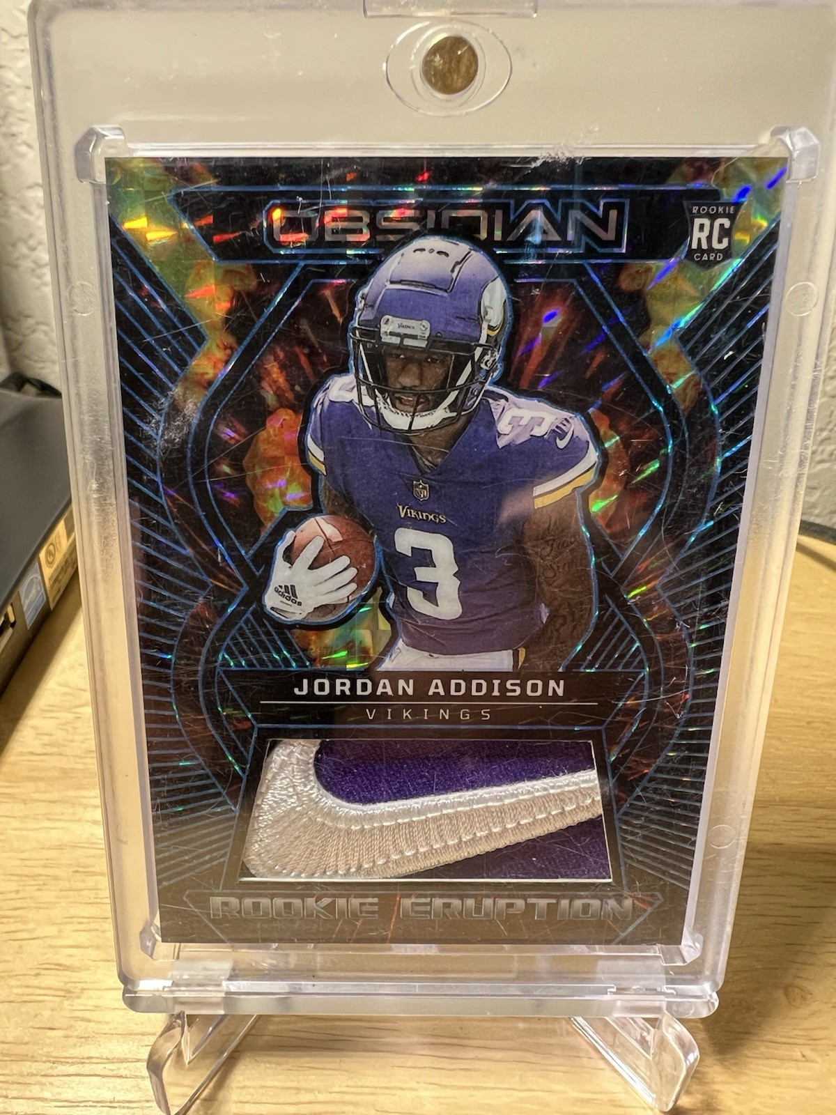 Jordan Addison Panini Obsidian Rookie Eruption Materials #REMJAD Purple Electric Etch