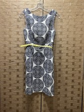 The Limited White Navy Geometric Sleeveless Sheath Dress w/ Pockets Belt Lined 4