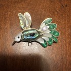 Vtg Abalone & Mother of Pearl Inlay Hummingbird Brooch Pin Alpaca Silver Tone 2”