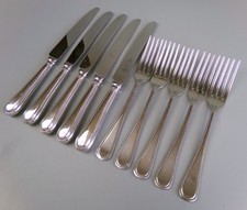 Vintage Dinner Cutlery Set. 6 Knives & Forks. Stainless Steel. Bead Pattern.