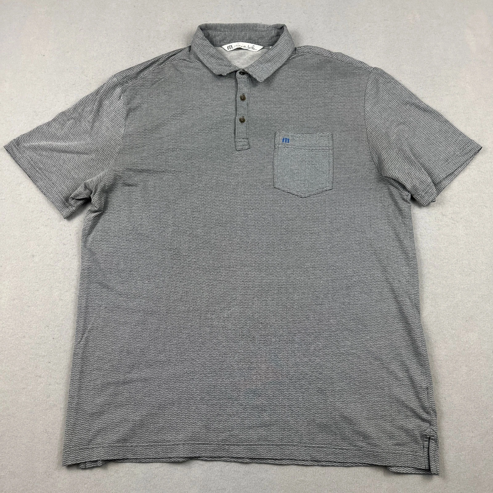Travis Mathew Polo Shirt Men Extra Large Grey Wave Stripe Golf Pocket XL