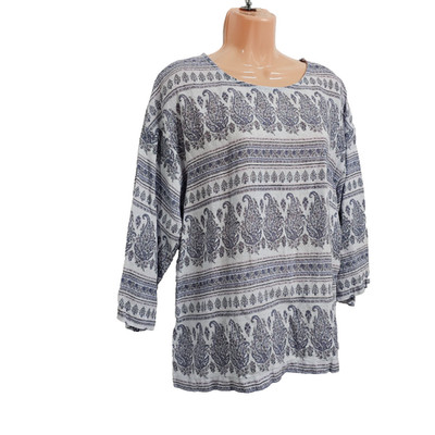 J. Jill Purejill Women Size M Top Blouse Round Neck Mesh 3/4 Sleeve