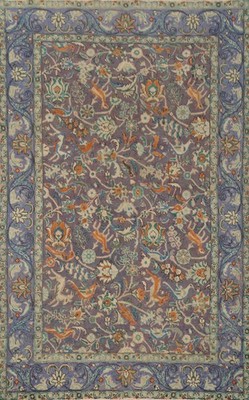 Purple Animal Design Area Rug 5x8 Hand-knotted Wool Traditional Style Carpet