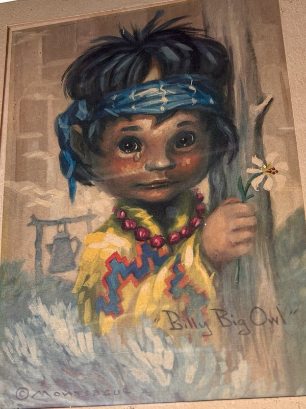 Monte Montéague Billy Big Owl Native American Folk Art Framed Lithograph