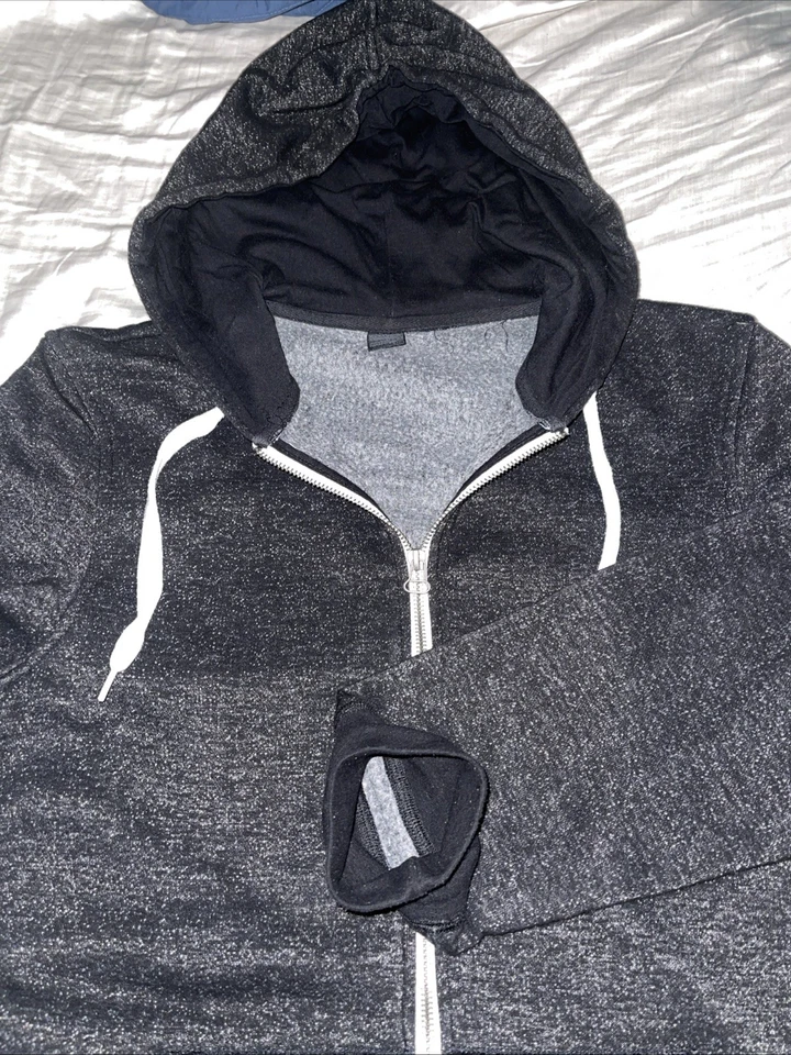 Jaqueta moletom masculina Med ZINE preta manga longa com capuz zíper tamanho médio - Imagem 3 de 4