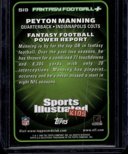 2006 Topps Total Sports Illustrated for Kids #SI9 Peyton Manning Colts - Imagen 2 de 2