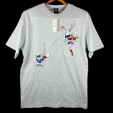 Vintage 90s Warner Bros Looney Tunes Baseball T-Shirt Bugs Daffy Taz Gray NWT S