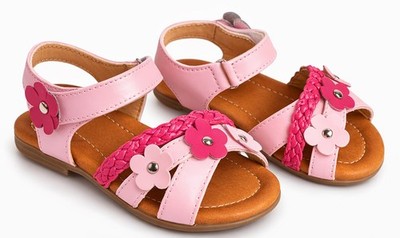 Mädchen Sandalen Rosa Leder   Kinder Sommerschuhe Blumen Klettverschluss Gr. 24