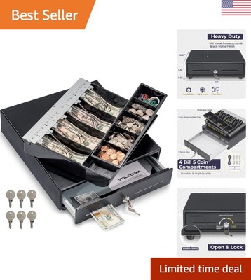 Professional 13-Inch Cash Drawer with Removable Trays and Double Media Slot