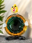 Vintage Murano Style Art Glass Clown Ashtray Amber Green Figural Italy Style...