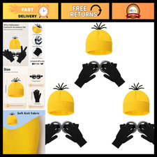 Halloween Costume Accessory Set for Adults - Knit Beanie, Goggles Black Gloves