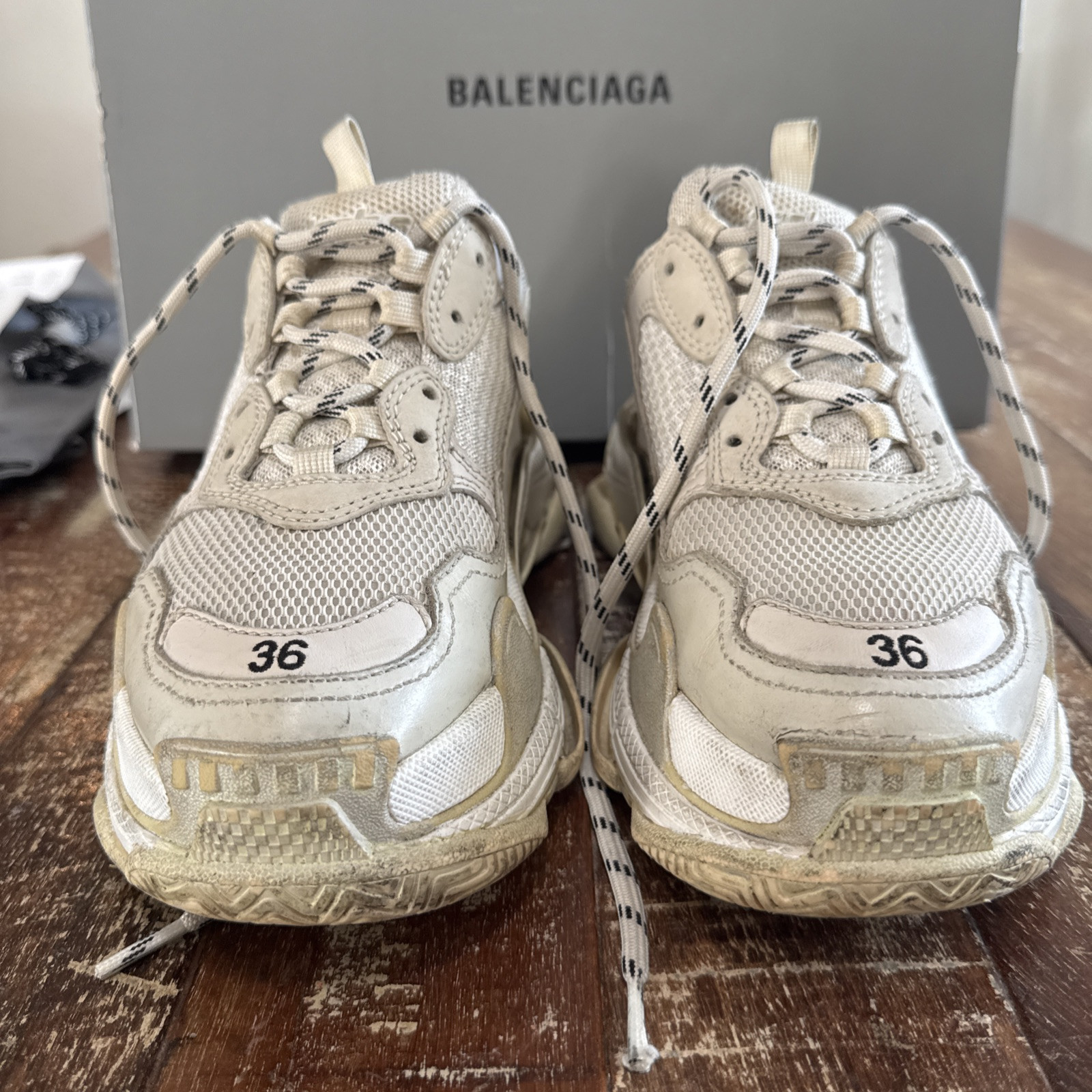 Size 36 - Balenciaga Triple S Sneaker 2018 White Tan Pre-Owned