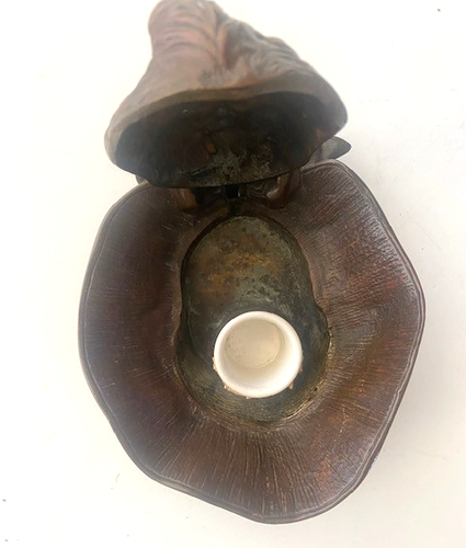 RARE HEAVY BRONZE INKSTAND- Pretty Girl in Bonnet - 19th century - Picture 2 of 4