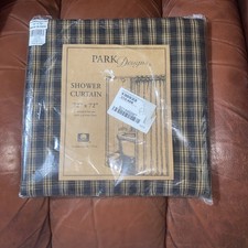 Park Designs Shower Curtain 72"x72" New. Black Tan Checkered. Farmhouse Chic.