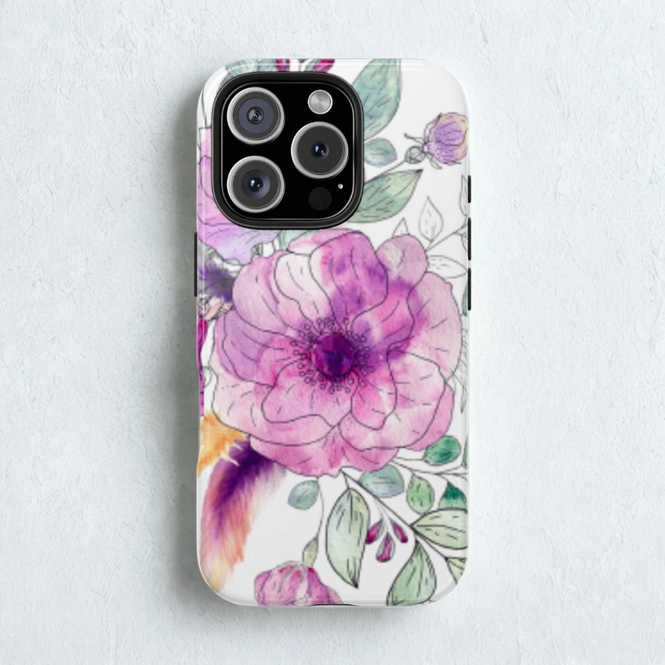 Funda de teléfono rosa acuarela floral resistente a impactos iPhone 17/16/15 Galaxy S23/24 Foto 4 de 4