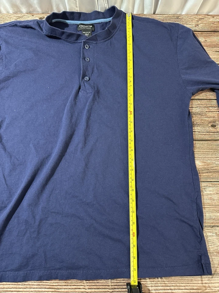 Claiborne Sleepwear Men’s M Henley Blue Knit Long Sleeve Sleep Shirt - Image 4 of 4