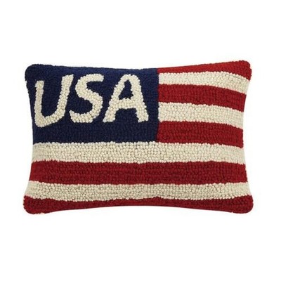 USA American Flag Hand-Hooked Wool Throw Pillow 8x12 Patriotic Accent Decor