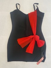 Sexy Black Bandage Mini Dress w/ Red Scarf V-Neck Sleeveless Party Club Dress L