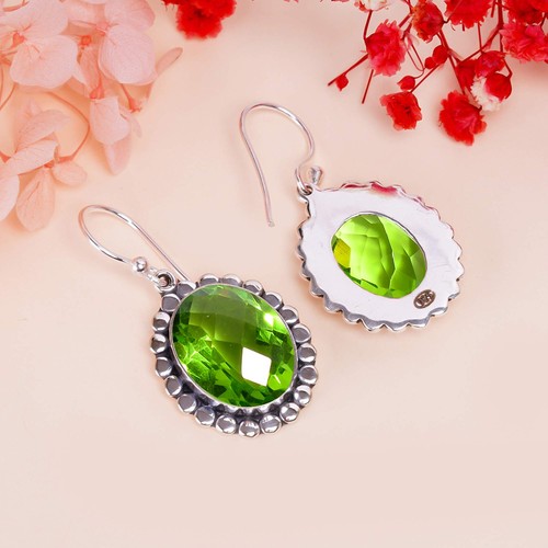 Peridot Gemstone 925 Sterling Silver Jewelry Earring, Beautiful Earring - Picture 4 of 4