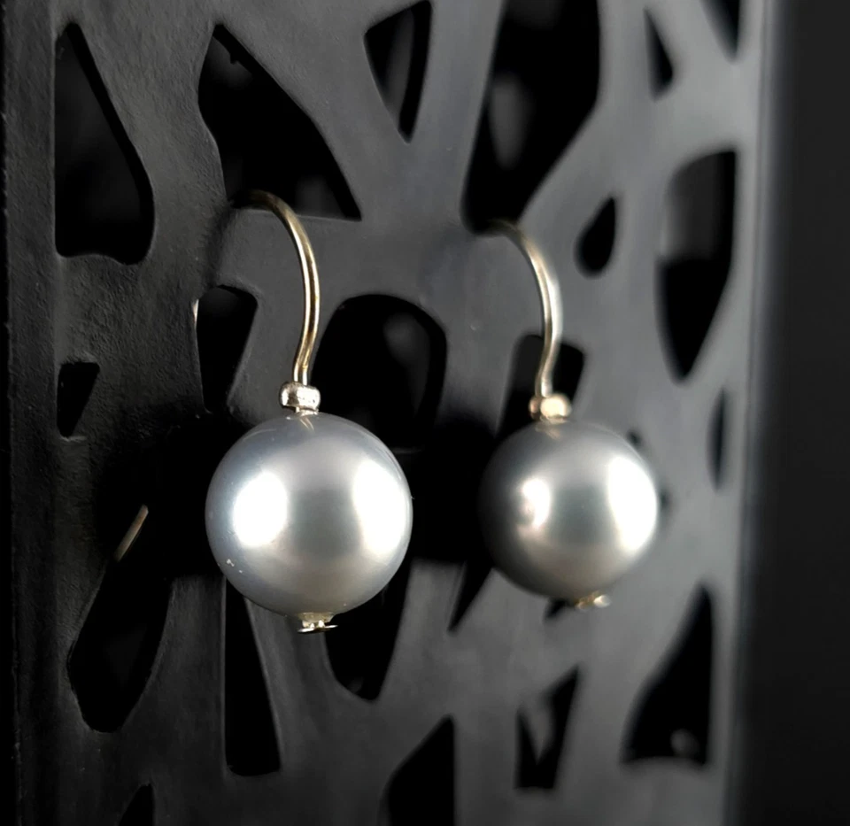 Ohrringe Silber Sterling Perle grau Ohrhänger - modern edel & zeitlos schön - Bild 1 von 4