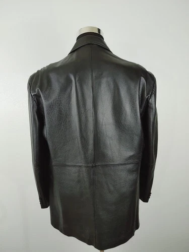 Stafford Leather Blazer Men's Large Black Genuine 3-Button Sport Coat Jacket 44R image 5