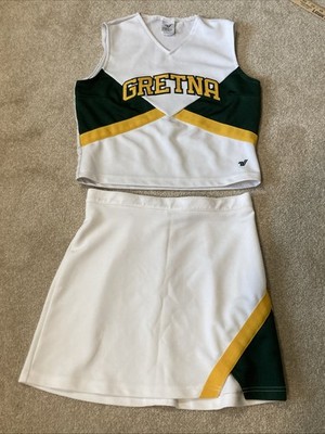 VARSITY Spirit Cheerleader Uniform Set   Top 4XL & Skirt ?   White/Green/Yellow