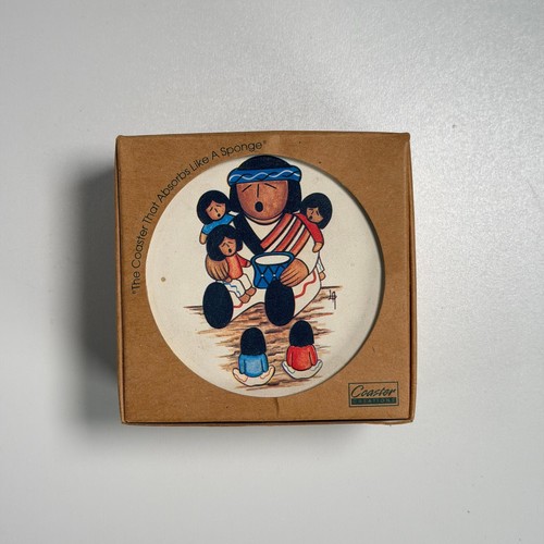 Vintage Native American Pueblo Storyteller Coaster Set Art Pottery Signed