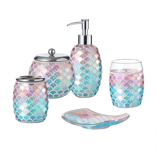 Bathroom Accessories Set, 5-Piece Glass Bath Accessory Complete Set with Loti...