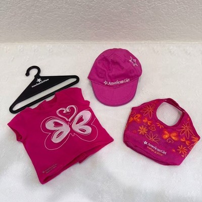 American Girl Place Dallas Butterfly Shirt Cap Bib Hanger 18in Doll Lot 4pc