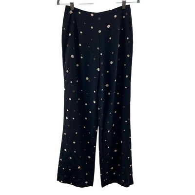 VINTAGE Carlisle Silk Black Brown Polka Dot Straight Leg Back Zip Pants 4 VTG