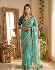 NEW SAREE BLOUSE NEW SARI INDIAN WEDDING DESIGNER BOLLYWOOD PAKISTANI PARTY WEAR