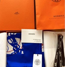 HERMES Silk Scarf Carr 65 Brides De Gala En Desordre Blue With Box/Tag NM JP