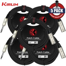5-PACK Kirlin 3FT XLR 3-Pin Male to 1/4" TRS Male Patch Cable OFC Conductors