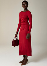 NWT J. CREW BERRY SANGRIA JERSEY CREPE LONG SLEEVE RUCHED DRESS SZ XS