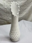 Vintage Fenton Milk Glass Hobnail Swung Vase 11 3/4” Tall Footed 12 Finger Rim