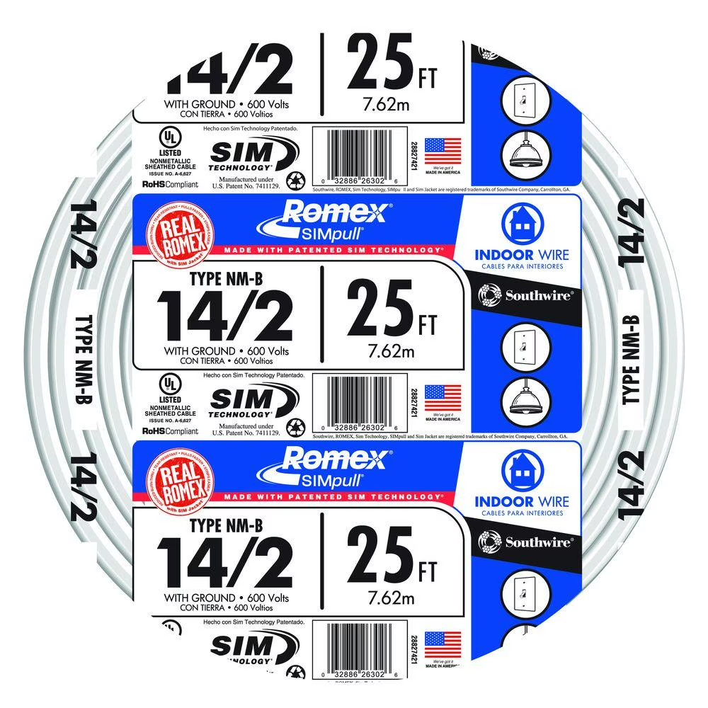 Southwire Romex SIMpull 14/2 25' Residential NM-B Cu Indoor Electrical Wire