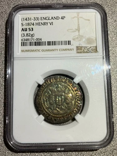 (1431-33) England Groat 4 Pence S-1874 NGC AU53 Toned