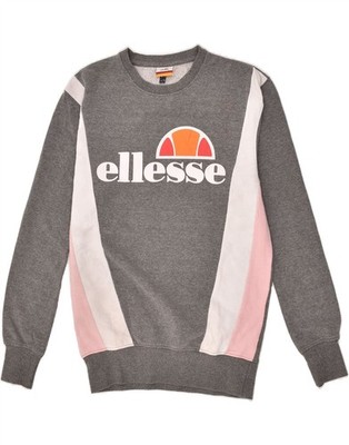 Ellesse Damen Grafik Sweatshirt Pullover UK 10 Small Grau Colourblock AX11