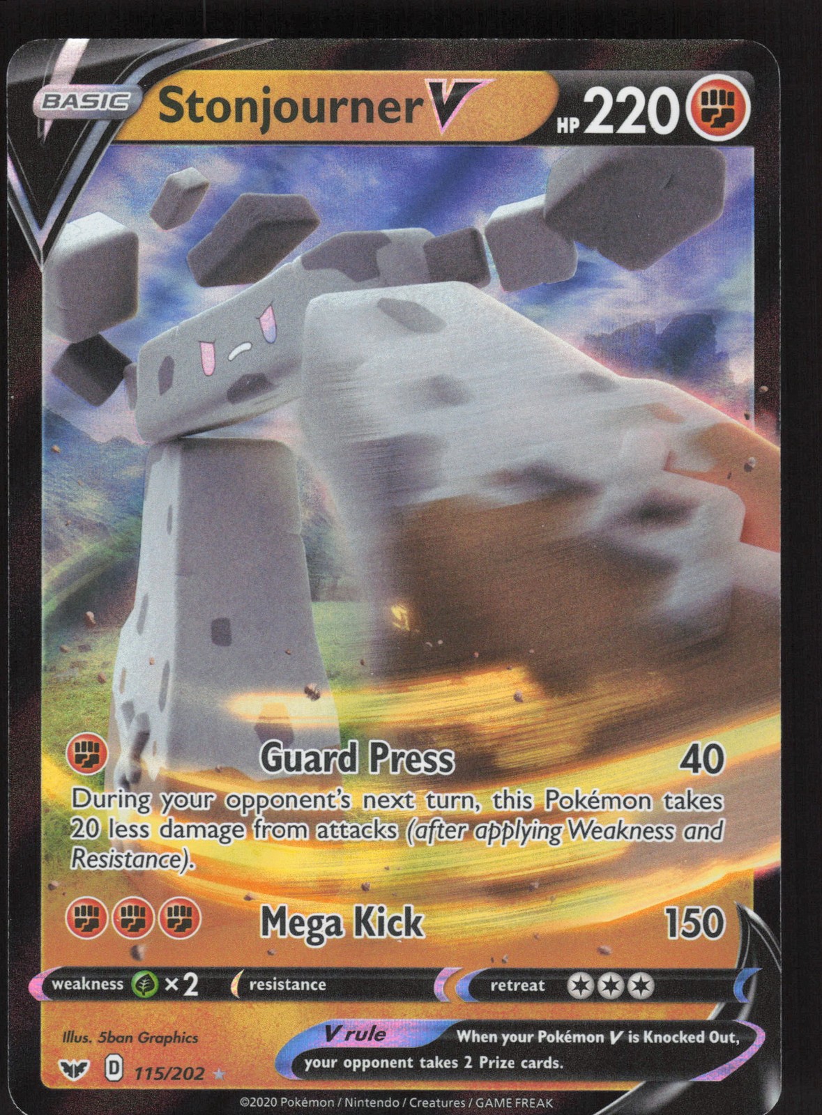 Stonjourner V 115/202 Ultra Rare Pokemon TCG SWSH01: Sword & Shield Base Set NM