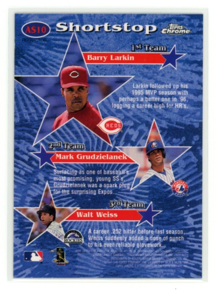 Barry Larkin 1997 Topps cromo All-Stars refractor #AS10 Foto 2 de 2