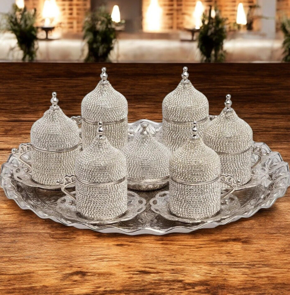 Swarovski Crystal Coated Espresso Serving Set, Turkish Greek