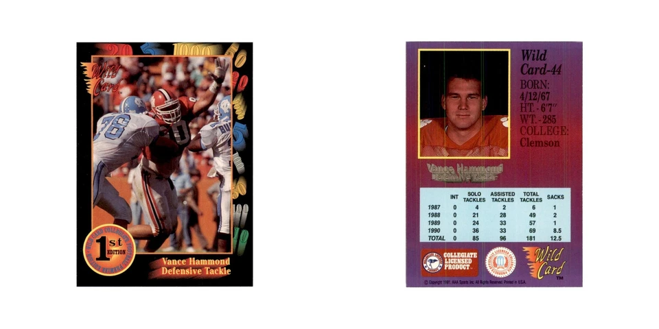 1991 Wild Card Vance Hammond Football Cards #44 - Image 3 of 3