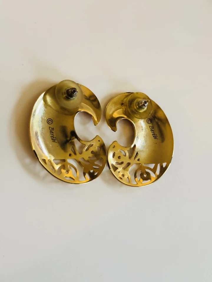 Подписанные серьги Berebi винтажные пирсинговые редкие коренастые розовые эмаль золото 1980-е - Изображение 4 из 4