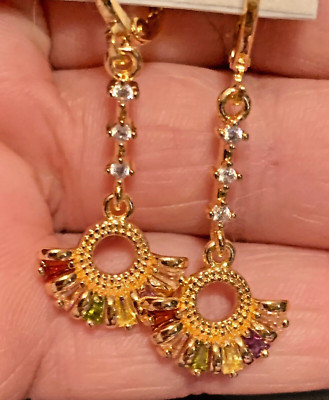 Gold Filled Multi Lab Created Gemstone Fan Earrings E-62