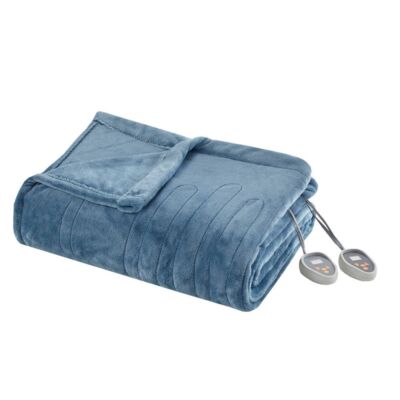 King Plush Electric Heated Bed Blanket Sapphire Blue - Beautyrest: