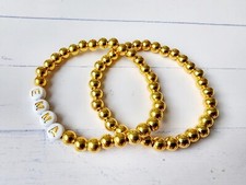 Set of 2 Gold Custom Name Bracelet, Initial Bracelets, Pearl Name Bracele