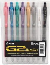 Pilot G2 METALLICS Pen Pack of 8 Fine Point 0.7mm